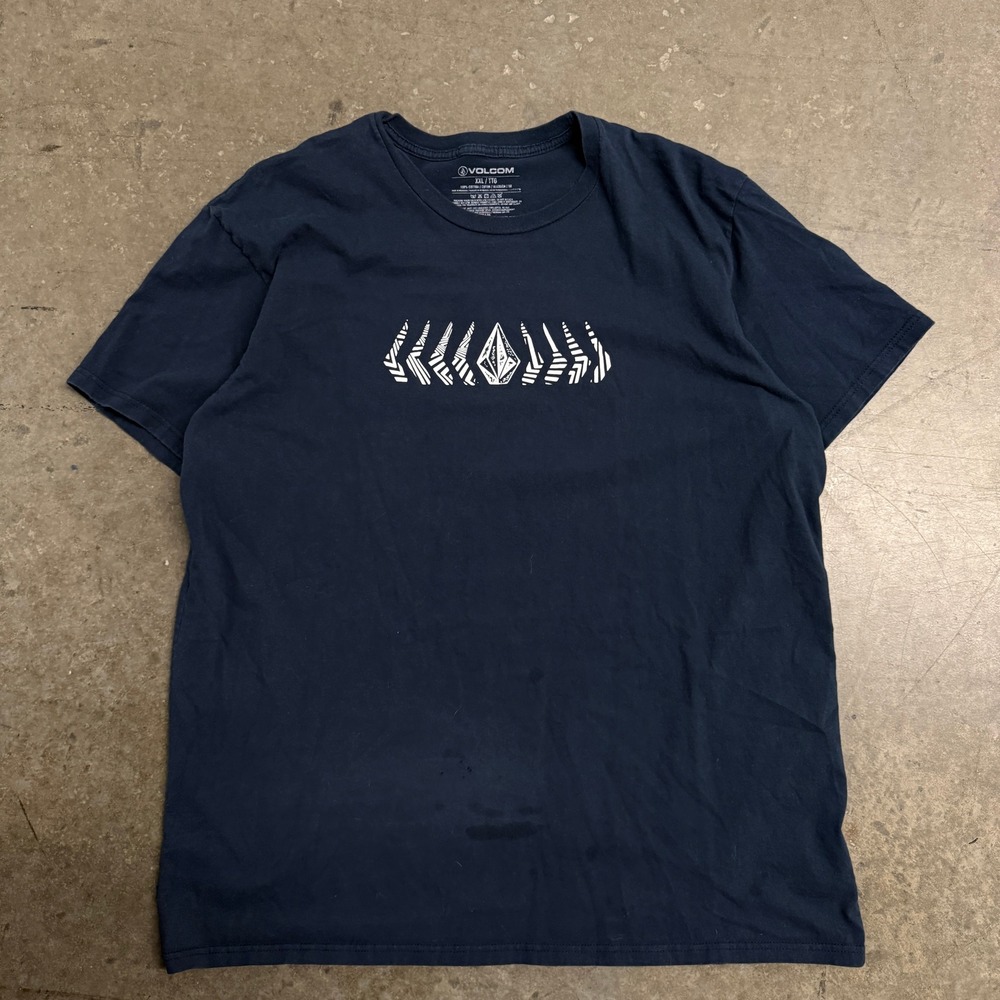 Volcom Mens XXL Navy Blue Graphic T-Shirt Stone Logo Cotton Skate Tee